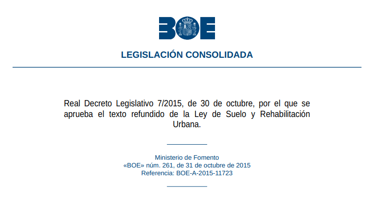 Test del Real Decreto Legislativo 7/2015, de 30 de octubre, por el que se aprueba el texto refundido de la Ley de Suelo y Rehabilitación Urbana